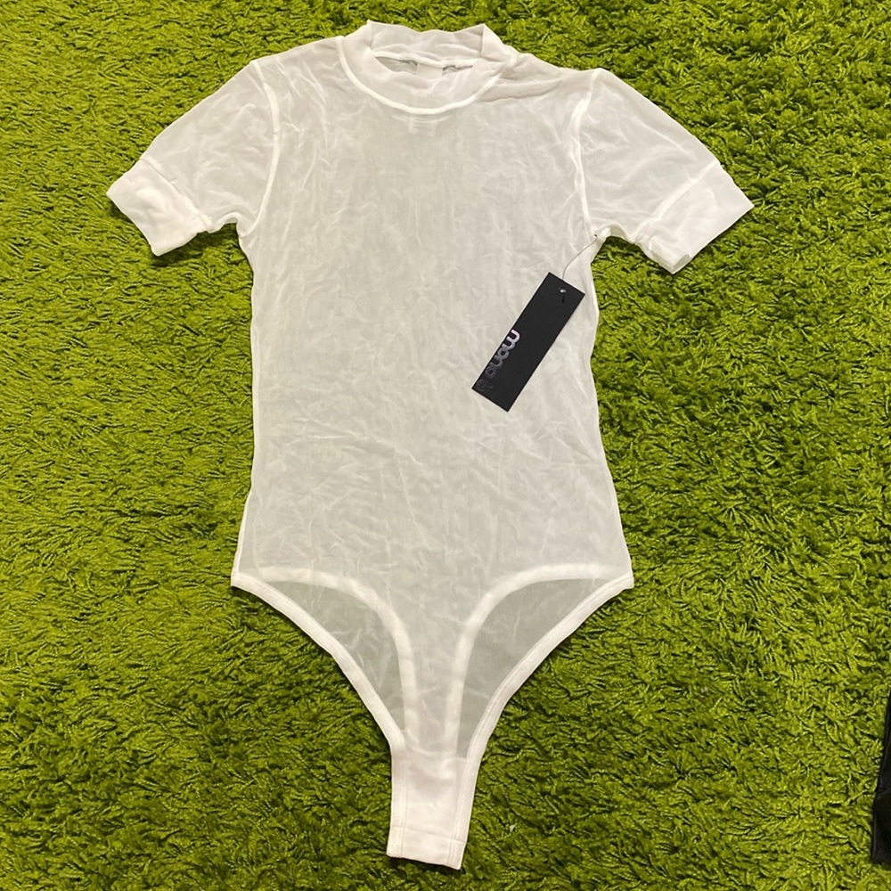 NWT Sheer Bodysuit Mono B White Size L